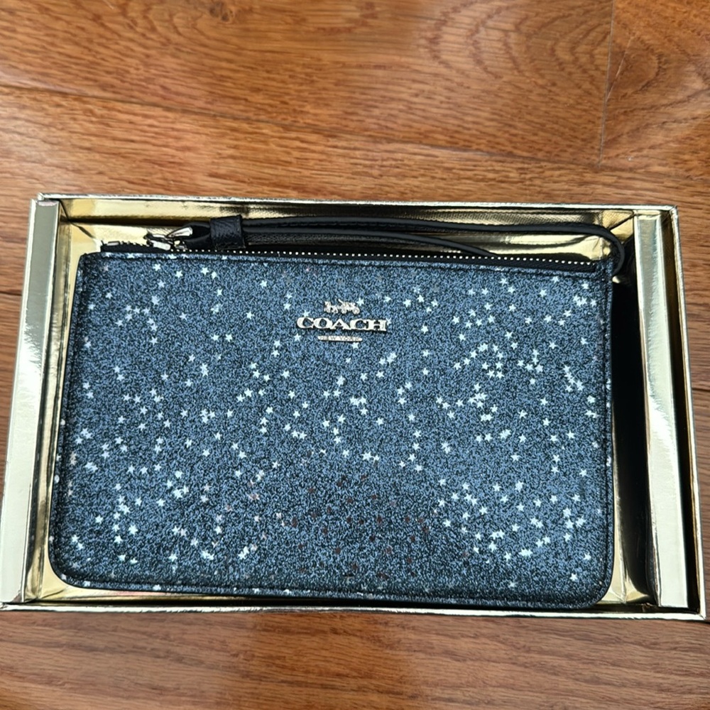 Navy blue star glitter Coach wristlet